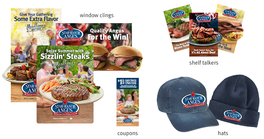 Promo_kits_WITH_TEXT_852x450 Star Ranch Angus Beef promotional hats and marketing material